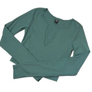 BDG Urban Outfitters Green Ribbed Long Sleeve Cropped  Tee
